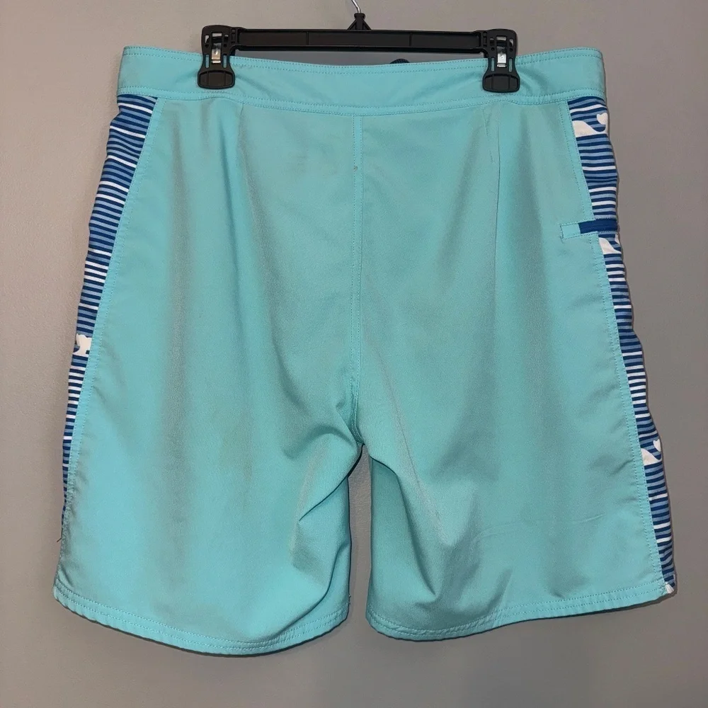Vineyard Vines Teal Blue Stripe Board Shorts Swim Trunks Size 34